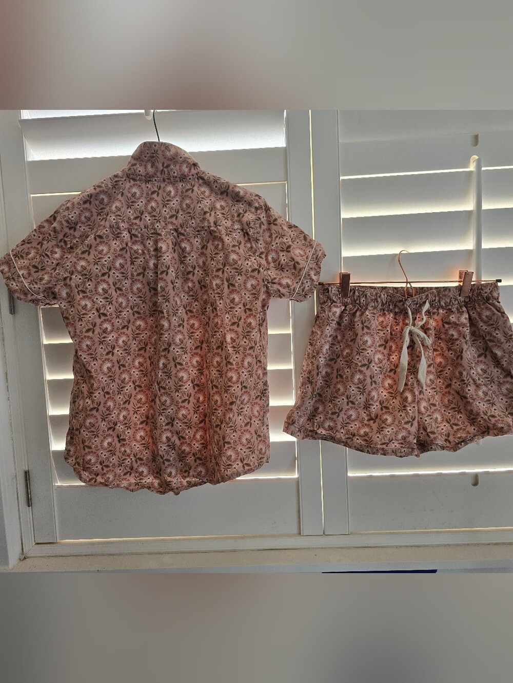 THE COMPANY STORE 100% Cotton Floral Poplin Mauve Floral Print Pajama Set S - Picture 3 of 9